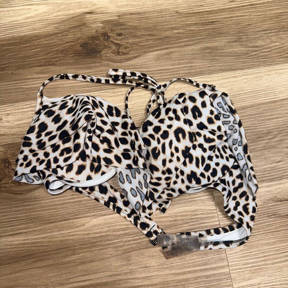 Victoria’s Secret halter leopard strapless ruffled bikini top
